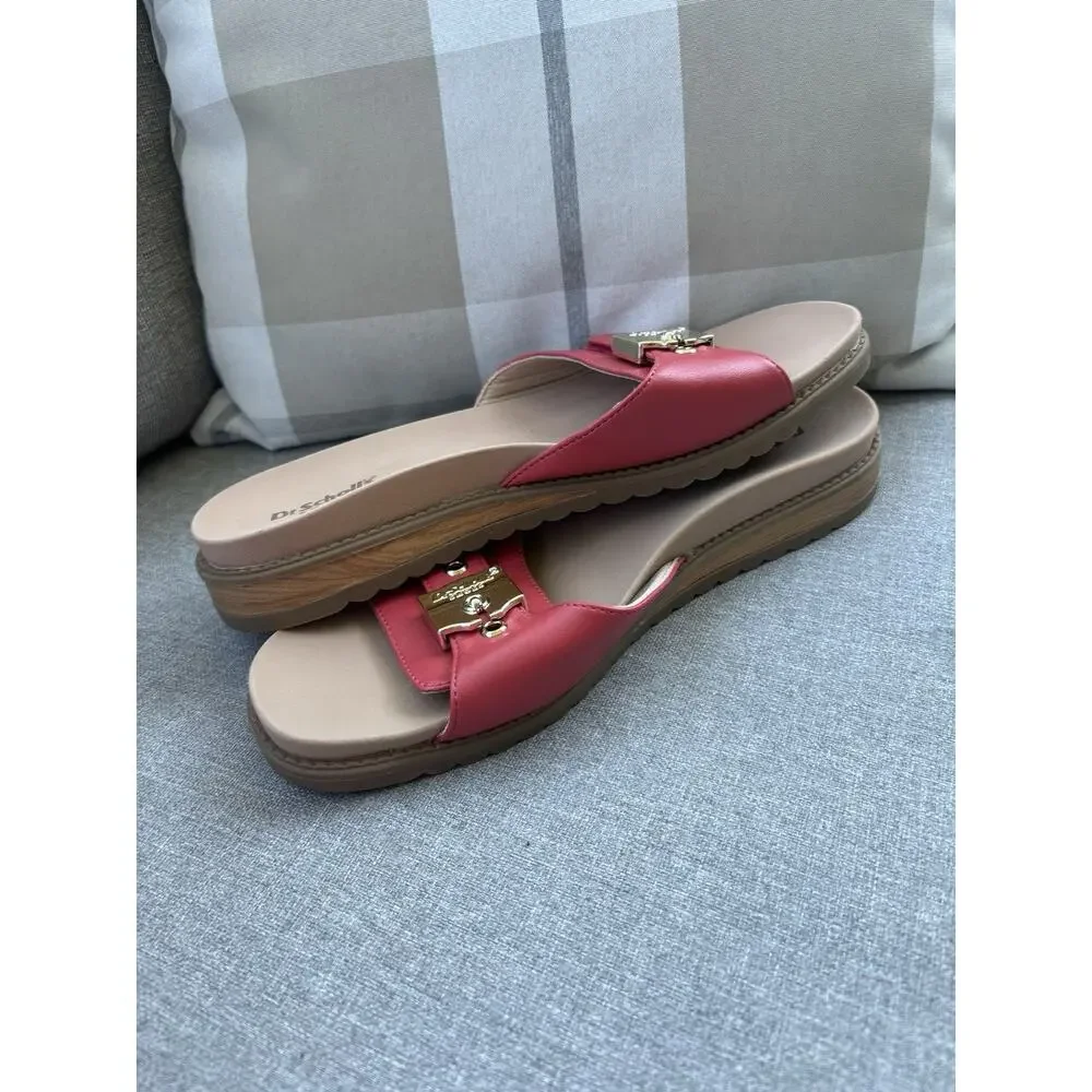 WOMEN'S RED/TAN DR. SCHOLL'S ICONIC SLIDE ON BEACH/POOL SANDAL SIZE 8.5 NWOT